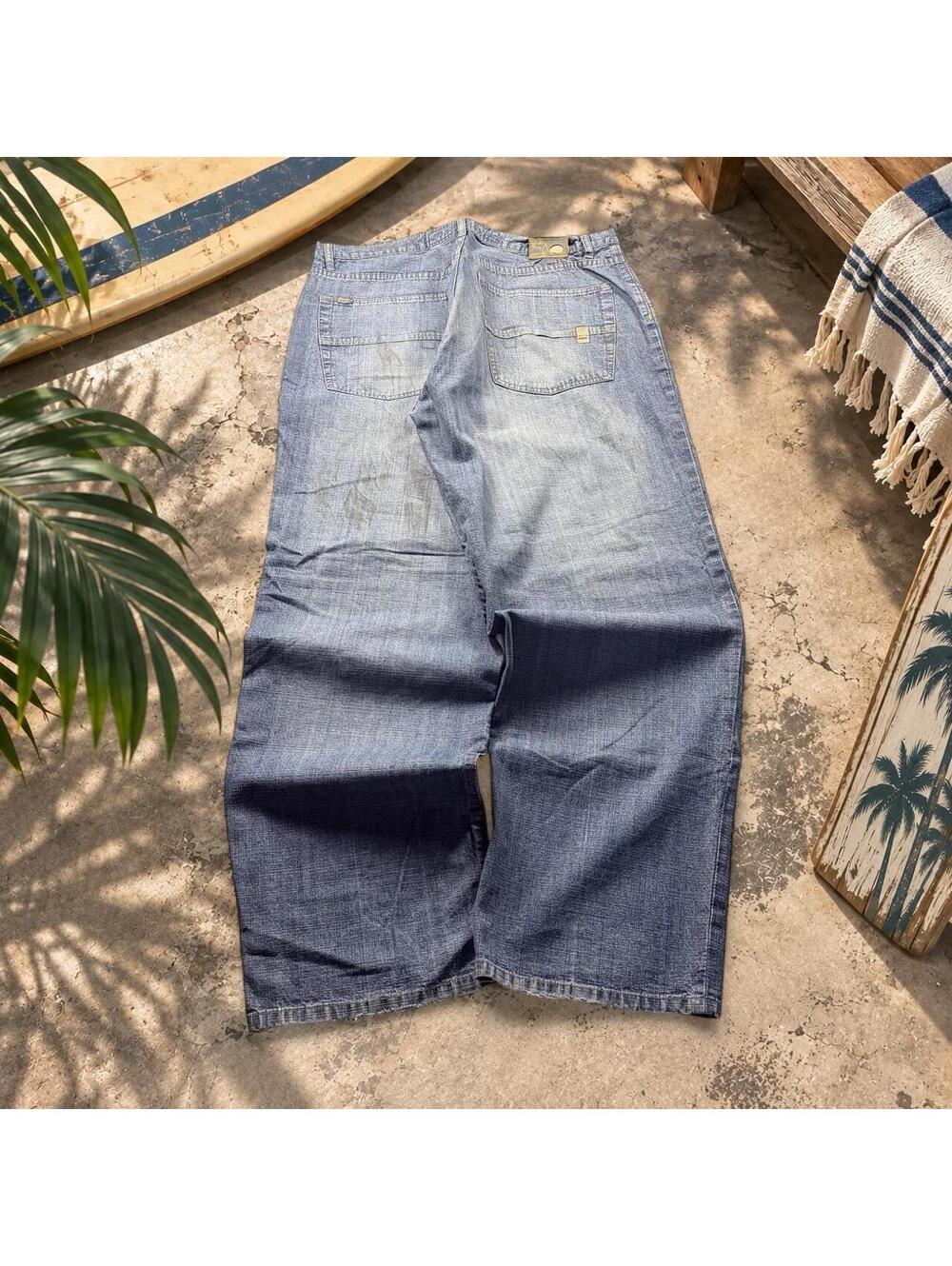 Y2K Pepe Jeans London Baggy Wide Leg Embroidered Hip Hop Skater Jeans Mens 36x32